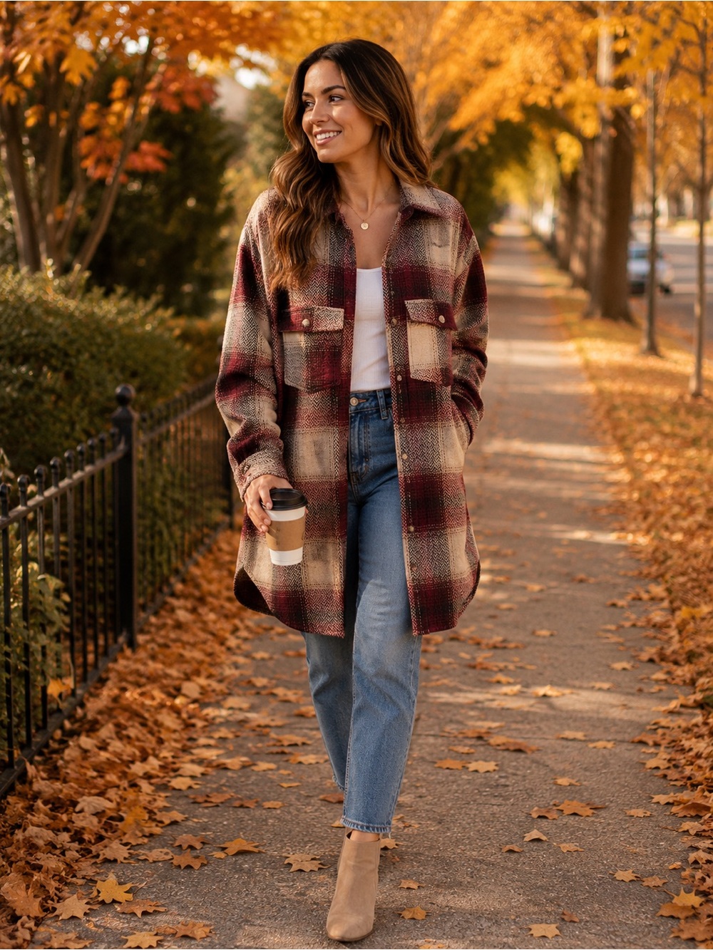 Sweet Love Plaid flannel shacket in Cream and Burgundy